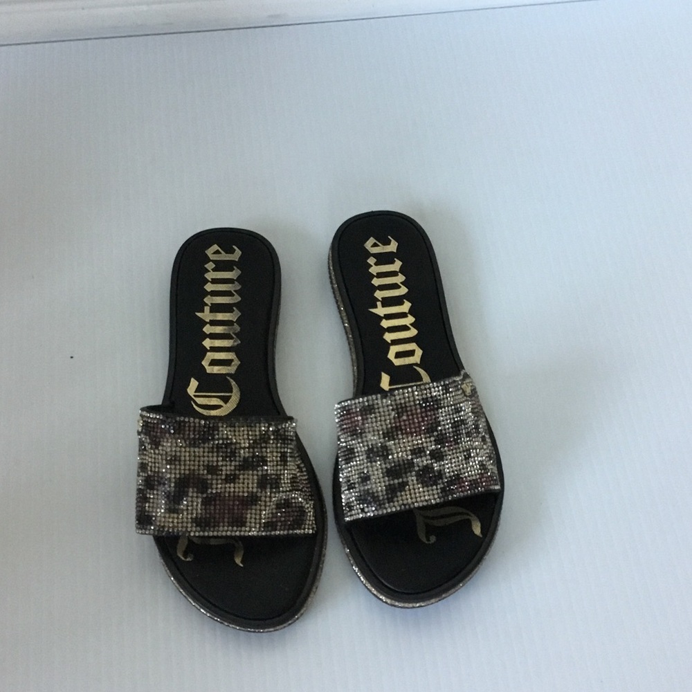 Juicy Couture Black Slide Sandals with Silver Crystal Strap